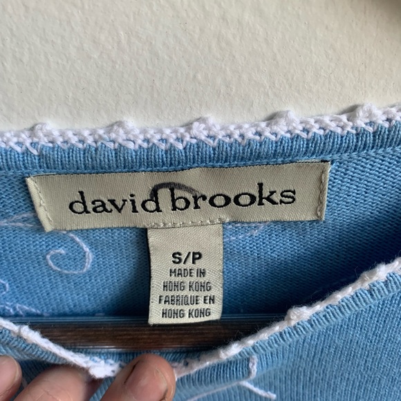 Vintage cottagecore david brooks blue sweater with white flowers embroidery - Picture 4 of 6